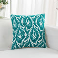 HWY 50 Teal Decorative Throw Pillow Covers 18x18 Inch (1 Piece), Embroidered Cotton Farmhouse Cushion Cover Pillow Case for Sofa Couch Living Room Bed Bedroon, Floral Branches-Ruum Studio Home