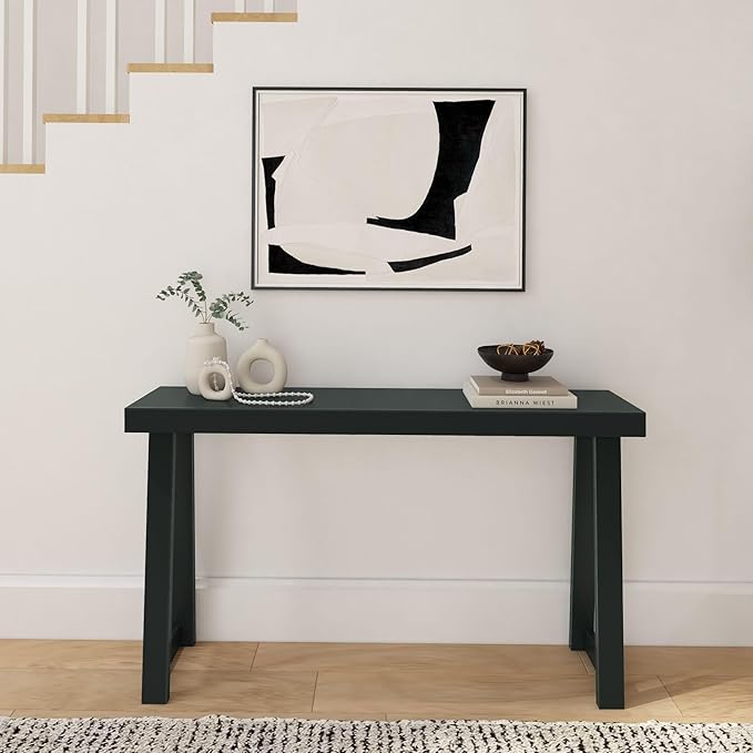 Plank+Beam Solid Wood Console Table, 56 Inch, Sofa Table, Narrow Entryway Table for Hallway, Behind The Couch, Living Room, Foyer, Easy Assembly, Black-Ruum Studio Home