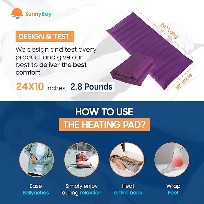SunnyBay Extra Large Microwave Heating Pad, Microwavable Heavy Weighted Full Body Moist Cold Pack and Washable Fleece Cover, 10x24 Inches, FSA HSA Eligible, 2.8 lbs, Made in USA, Purple-Ruum Studio Home