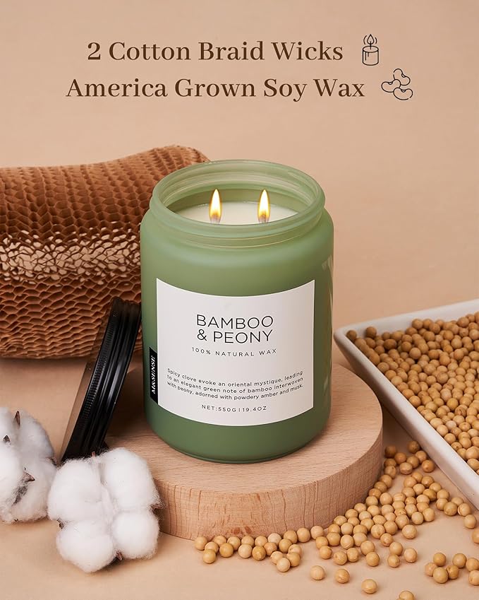 M&SENSE Bamboo Peony Spring Large Candles for Home Scented 19.4oz 110 Hour Long Lasting Burn Natural Organic Soy Candle Gifts for Women, Fresh Smelling Aromatherapy Gifts for Stress Relief-Ruum Studio Home