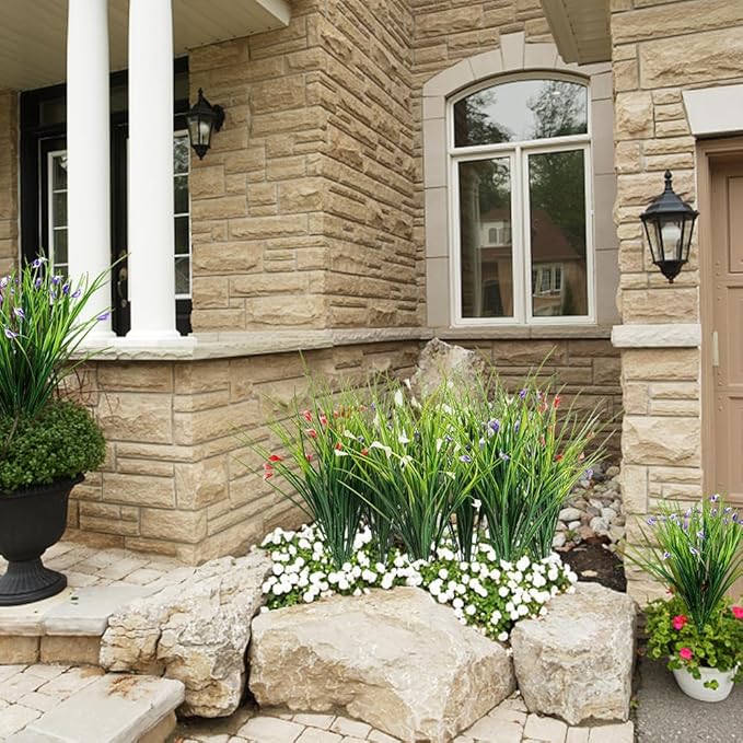 Melorca&Guilla Artificial Plants Outdoor 6PCS 23“ Fake Tall Grass,Fake Outdoor Plants,Faux Plants with Flowers for Garden Porch Window Box Shop Office Home Décor-Ruum Studio Home