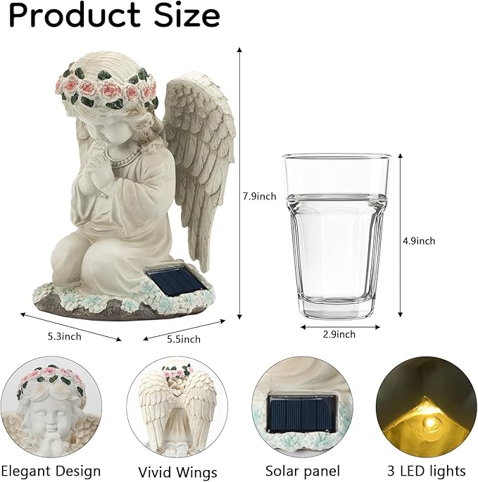 Solar Angel Prayer Statue, Memory Guardian Garden Decor with Warm Light - Religious Outdoor Decor, Auto On/Off LED Light, Memorial Gift for Cemetery, Patio & Gravesite-Ruum Studio Home
