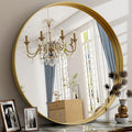 30 Inch Round Bathroom Mirror - Wall Mounted Circle Mirror with Metal Frame, Modern Mirror Suitable for Bathroom, Vanity, Entryway, Living Room, Wall Decor,Gold-Ruum Studio Home