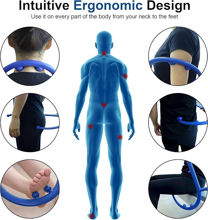 Massage Trigger Point Cane, Body Deep Tissue, Handheld Back, Neck, Shoulder, Leg and Feet Massager Rod, Muscle Release Tool Self Massage Hook Cane for Women & Men, Blue-Ruum Studio Home