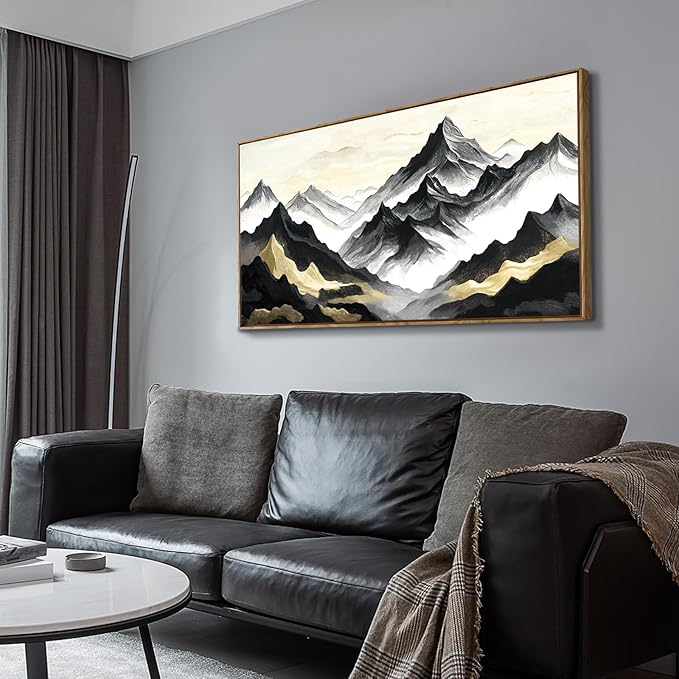 amatop Large Framed Canvas Wall Art Modern Abstract Mountain Landscape Art Print Zen Minimalist Artwork Black and White Decorative Motivational Picture for Office Living Room Bedroom Decor 48x24 Inch-Ruum Studio Home