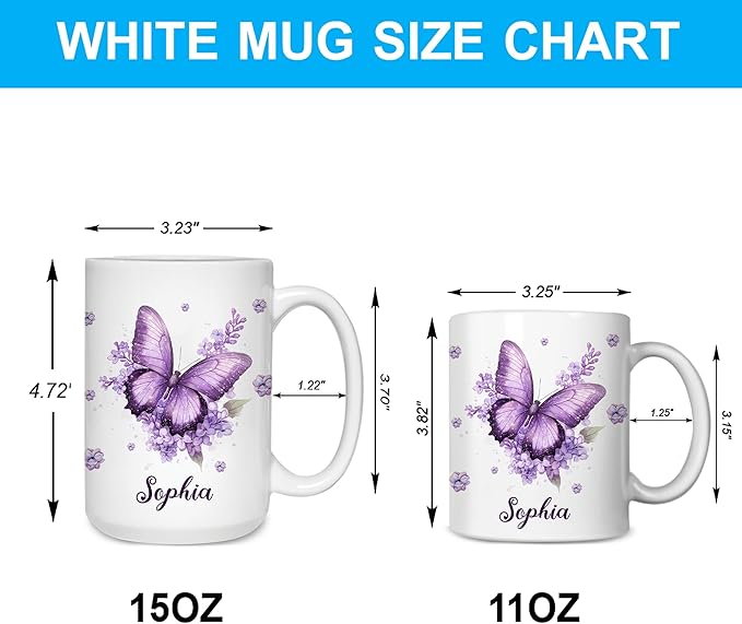 Hyturtle Personalized Purple Inspirational Butterfly Mug - Butterfly Gifts For Women - Animal Gift For Bird Lover Her - Bird Gifts For Mom on Mother Day - Custom Coffee Cup Ceramic Mug 11 Oz 15 Oz-Ruum Studio Home