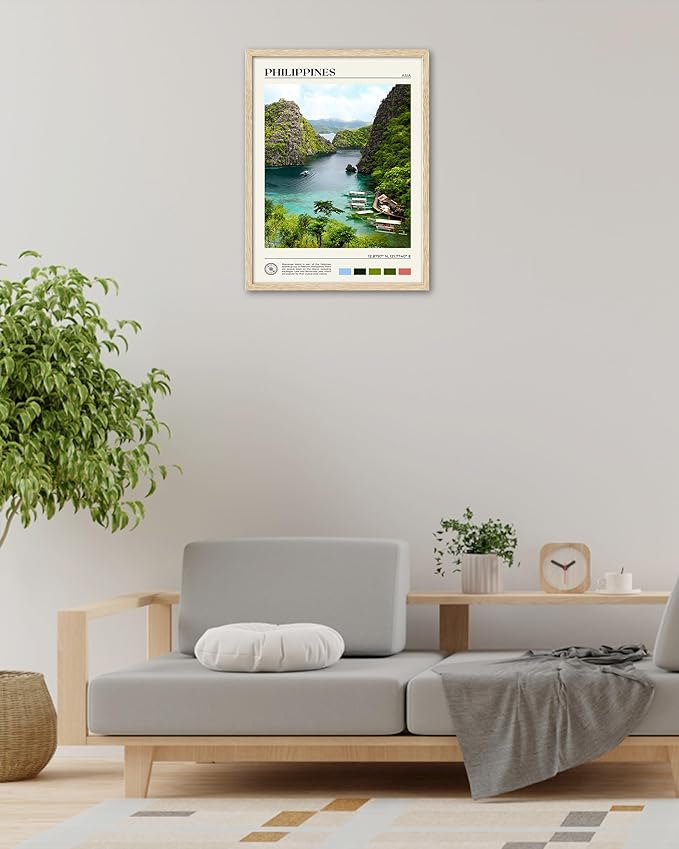 HesenDot Natural OAK Wood Framed Philippines Natural Scenery Wall Art,12x16in Busuanga Island Landscape Canvas Print,Urban Landmark Wall Decor for Living Room,Bedroom,Office Gallery,Set of 1-Ruum Studio Home