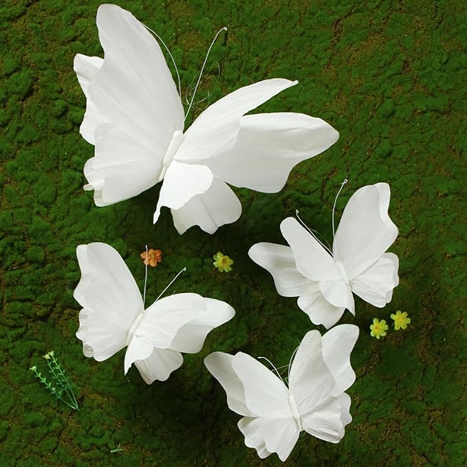 SUNBEAUTY Large Butterfly Party Decorations, 3D White Paper Butterflies Wedding Decoration, Hanging Butterflies for Baby Shower Decorations Girls, Women, Paper Flowers for Wall Decoration, Set of 4-Ruum Studio Home