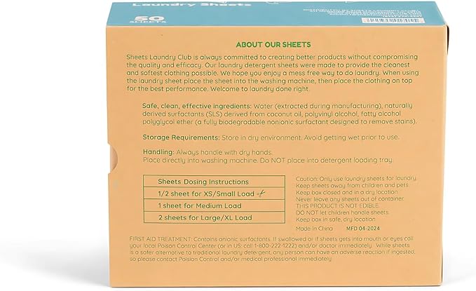 Sheets Laundry Club Laundry Detergent Sheets, 100 Loads - Fragrance Free Scent, Eco-Friendly, Quick-Dissolving Formula, Hypoallergenic, Septic Safe, Plastic-Free Packaging - 50 Sheets-Ruum Studio Home