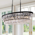 TOCHIC Chandelier 40 inch, Farmhouse Black Crystal Chandelier, Kitchen Island Lighting, Dining Room Light Fixture for High Ceiling, Modern Linear Oval Chandeliers for Living Room, Office Area, Bar-Ruum Studio Home