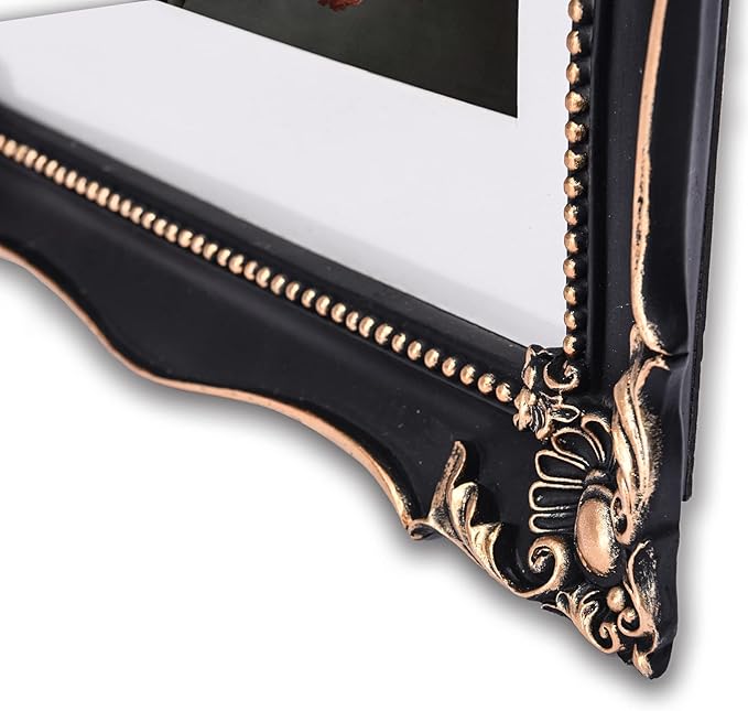 11x14 Vintage Picture Frame with Embossed Flower Design, Black Ornate Frame for 11x14 or 8x10 Pictures with White Mat, Home Decor (Black, 8x10)-Ruum Studio Home