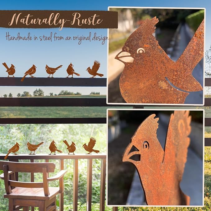 5PCS Rusty Birds Decoration, Garden Decor Spring Decorations Outdoor, Metal Birds Yard Decor Perfect Yard Art and Large Outdoor Ornaments, Cardinal Gifts，Metal Bird Silhouette Statues-Ruum Studio Home