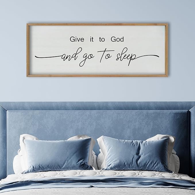 SRSZHIYUE Give It To God And Go to Sleep Sign Wall Decor 40"×15" for Master Bedroom Above Bed Guest Room Over Art Decoration (Wood)-Ruum Studio Home