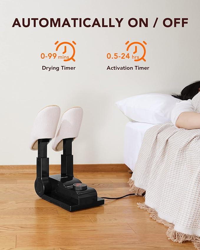 FORLIM [Upgraded Temperature Control] Boot Dryer for Work Boots - Shoe Dryer with 24-Hour Delay Timer, Portable Glove Dryer & Boot Warmer, Automatic Shut-Off Timer, Folding Design, Smart Panel, Black-Ruum Studio Home