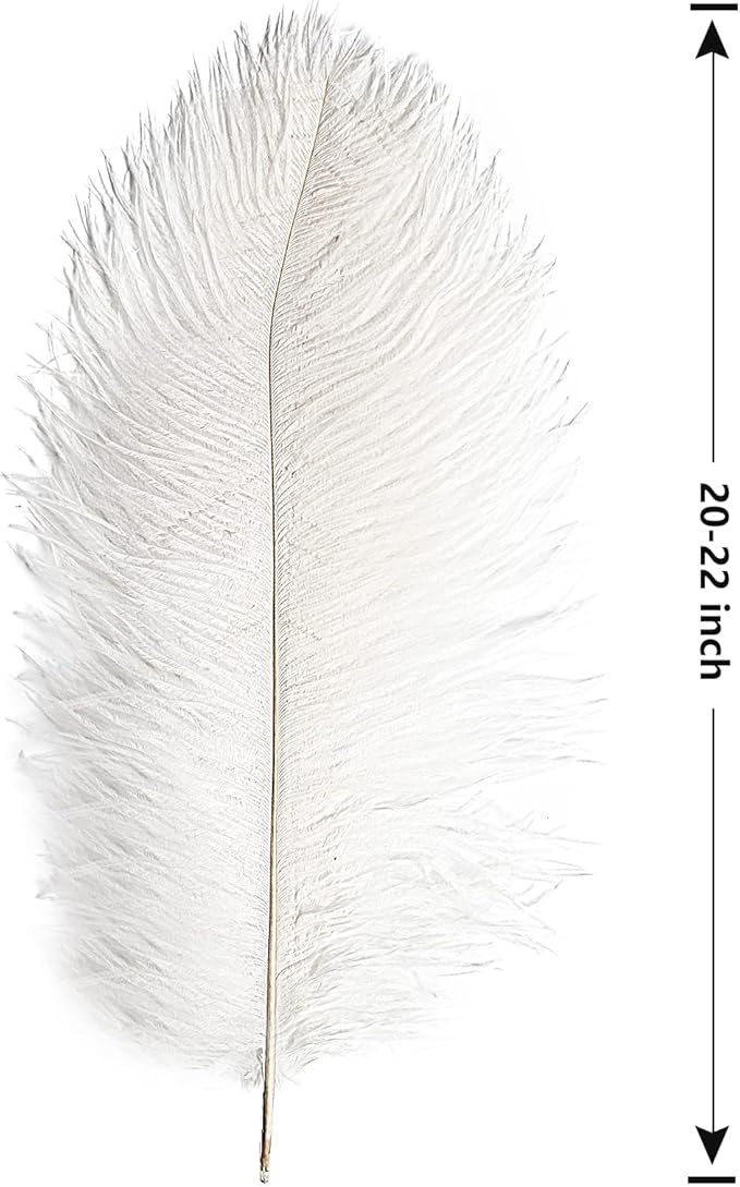 THARAHT 12pcs White Ostrich Feathers Natural Bulk 20-22Inch 50cm-55cm for Wedding Party Centerpieces Easter Gatsby and Home Decorate Ostrich Feathers-Ruum Studio Home