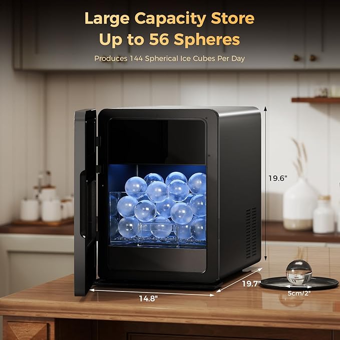 Whiskey Clear Ice-Ball Maker - 2" Slow-Melting Sphere Ice Maker, 4 pcs in 30 Mins 144 Pcs/Day, Round Cube Machine with Automatic Freeze Tech, Water Supply Self-Cleaning for Scotch, Bourbon-Ruum Studio Home