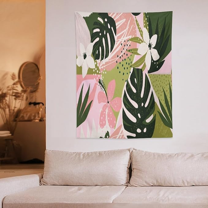 ICMOLYYENLO Tropical Green Plant Tapestry, Green Palm Leaves Natural Landscape Print Wall Tapestry for Bedroom Living Room Dormitory 60x60 Inch-Ruum Studio Home