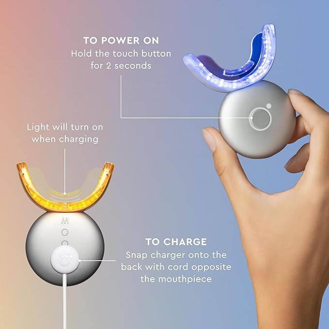 MOON LED Teeth Whitening Kit - Platinum Teeth Whitener Device + 28 Dissolving White Strips - Yellow, Blue, + Red Light Therapy Whitening Tray for Gum Health and Fresh Breath (4 Piece Kit)-Ruum Studio Home