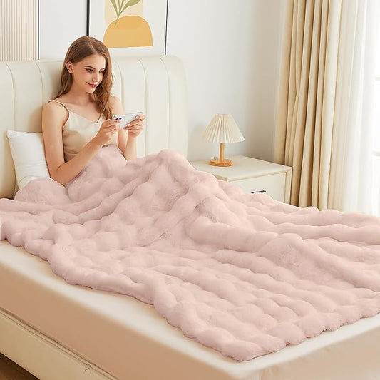 Pink Faux Fuzzy Fur King Size Throw Blanket 90x108 Cozy Furry Throw Rabbit Fur Blanket for Bed Soft Fluffy Blanket King for Living Room Bedroom Home Gifts 1000 GSM-Ruum Studio Home