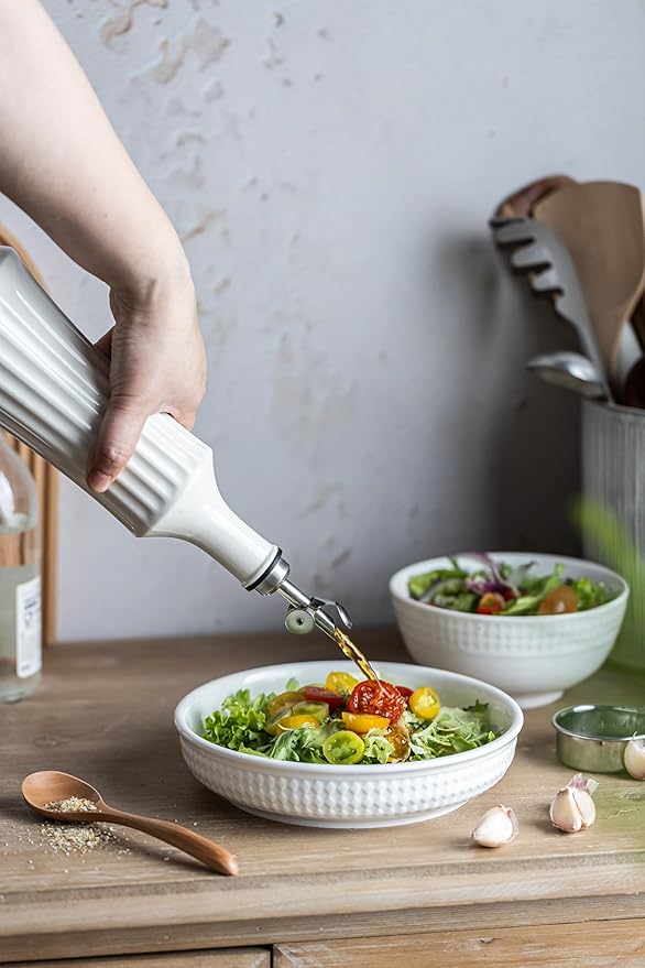 LYEOBOH Olive Oil Dispenser Bottle, Oil Dispenser for Kitchen, Ceramic Cooking Vinegar Dispensing Bottles with Spout, White-Ruum Studio Home