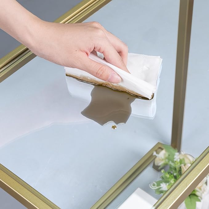 2 Tier Rectangular Side Table, Gold End Table with Glass Top, Modern Metal Clear Coffee Table，Small Accent Table for Living Room, Bedroom, 22" x 12.4" x 24"-Ruum Studio Home