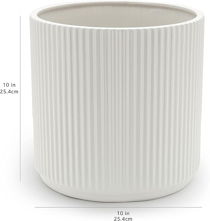 Amazon Basics Fluted Ceramic Round Planter, 10 in, White-Ruum Studio Home