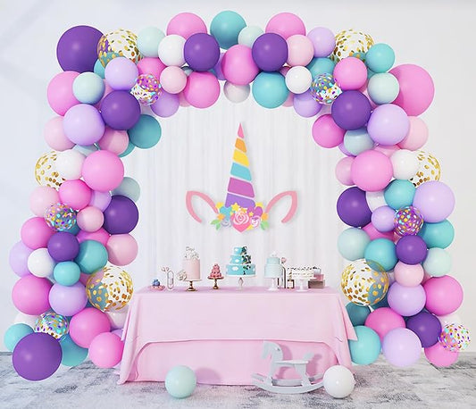 Amandir 134pcs Unicorn Balloons Arch Garland Kit, Unicorn Birthday Party Decorations for Girls Confetti Light Purple Aqua Blue Pink Balloons Set Wedding Baby Shower Party Supplies-Ruum Studio Home