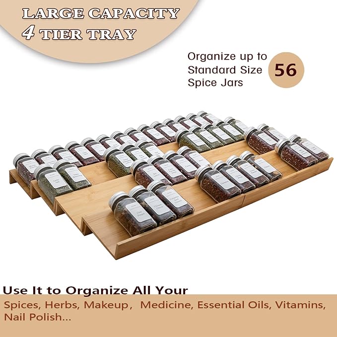 Bamboo Spice Rack Drawer Organizer - 8-Piece Set - 13" Wide Per Piece - Combine Into 26" Wide Rack-Ruum Studio Home