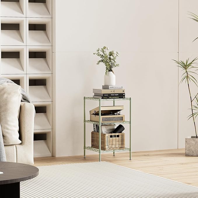750 lbs 3-Shelf Storage Shelves Wire Shelving Unit Standing Metal Rack for Small Places Narrow Wire Rack for Bathroom, Green 13.8 D x 13.8" W x 25.5" H-Ruum Studio Home