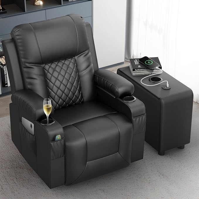 Recliner Chairs with Recliner Side Table End Table for Adults, Massage Rocker, USB Ports, 360 Degree Swivel Single Sofa Seat Living Room-Ruum Studio Home