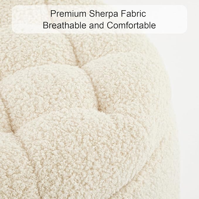 Furniliving Modern Round Storage Ottoman,Button Tufted Ottoman Foot Stools Ottoman Footstool with Removable Lid Storage Ottomans for Living Room, Bedroom, Makeup Room，Sherpa, IvoryWhite-Ruum Studio Home