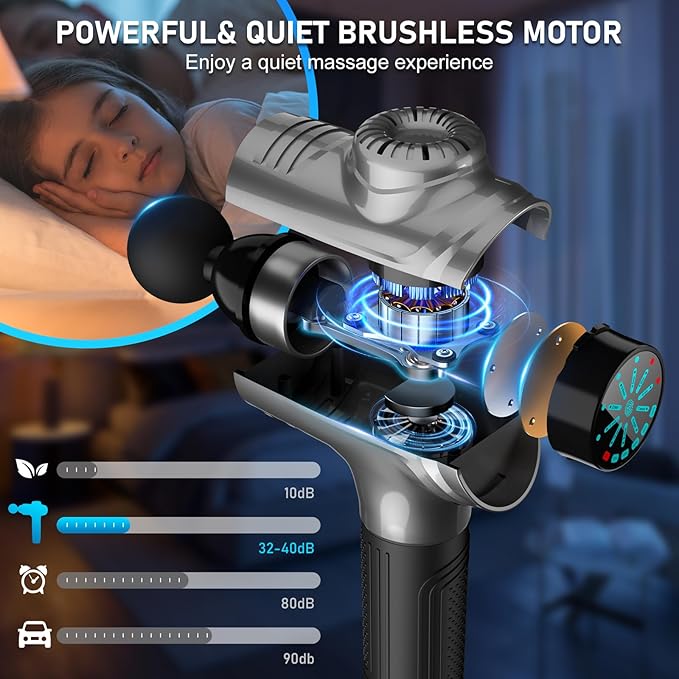 RAEMAO Massage Gun, Handheld Electric Deep Tissue Muscle Massager for Athletes for Pain Relief Attaching 8 Replacement Heads, Percussion Massager with 10 Speeds, Father's Day Gifts, Grey-Ruum Studio Home