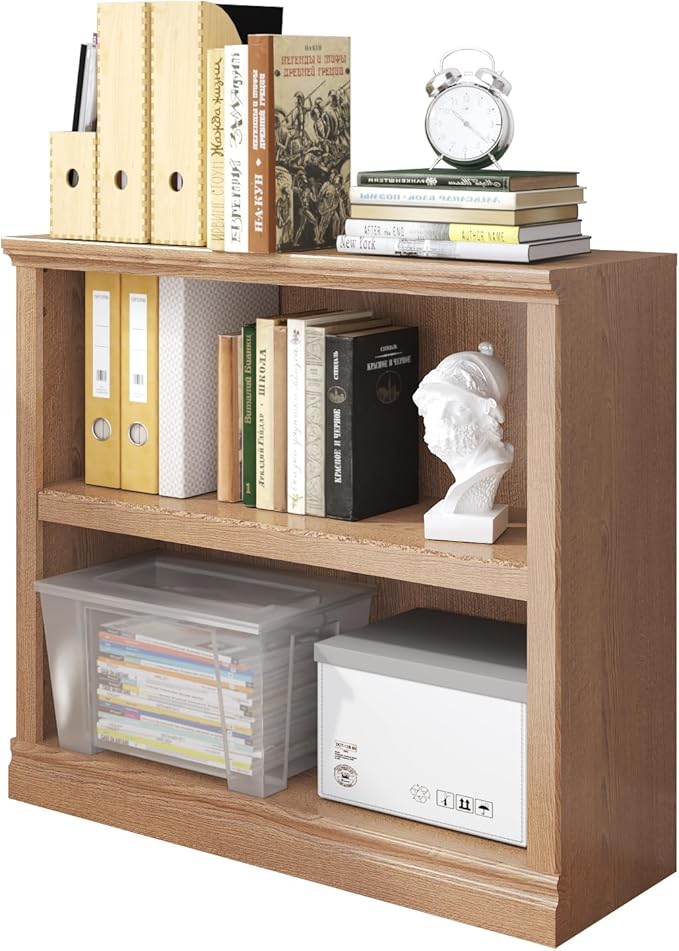 Bookcase, 2 Tiers S Bookshelf Open Storage Organization, Floor Standing Indoor Furniture Book Case for Library Office Living Room Bedroom, Salt Oak - 2 Tier-Ruum Studio Home