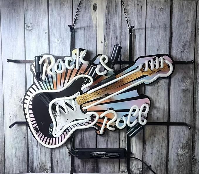 Neon Signs Bar Bedroom inin Rock And Roll Guitar Music Glass Neon Signs for Office Hotel Birthday Man Cave Neon Light Art Wall Lights 24 X 20 Inches-Ruum Studio Home