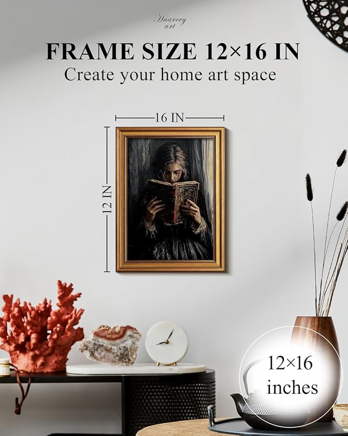 HUARCEY Gold Framed Wall Art for Living Room, Portrait Painting Prints, Vintage Wall Decor for Kitchen, Gothic Bedroom Wall Art for Home Office Magic Scripture 16L x 12W-Ruum Studio Home