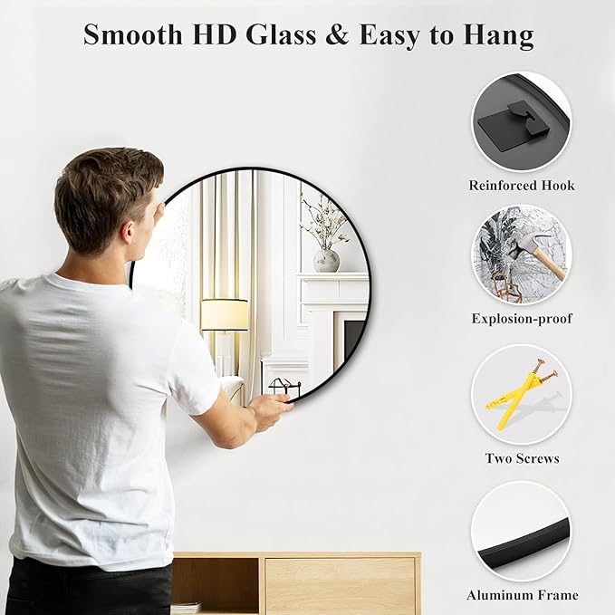 Fabuday Black Circle Mirror for Wall Decor 18 Inch - Bathroom Round Mirror with Matte Frame, Small Circular Mirrors for Entryway, Hallyway, Living Room, Bedroom-Ruum Studio Home