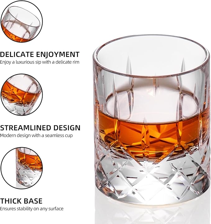 KAMMAK Crystal Whiskey Glasses Set of 2, Handcrafted 2.03oz Old Fashioned Glasses Stemless, Luxury Cocktail Glasses, Hand Blown Scotch Cup for Women, Men Barware Gift for Liquor, Bourbon-Ruum Studio Home