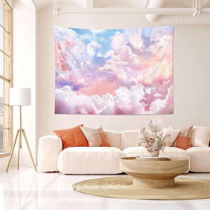 HVEST Pink Cloud Tapestry Colorful Abstract Clouds Natural Landscape Tapestries Wall Hanging for Bedroom Living Room Teen Dorm Indie Decor Poster Blanket,59x51 Inches-Ruum Studio Home