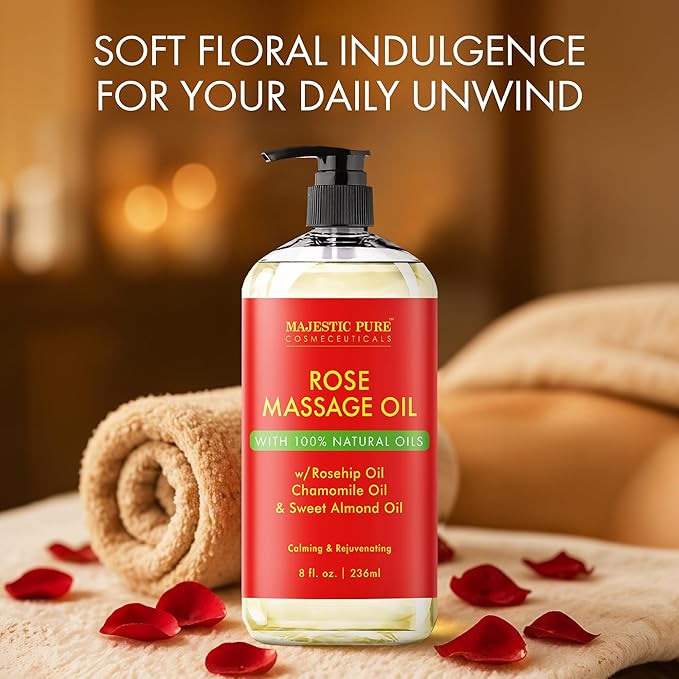 MAJESTIC PURE Rose Massage Oil for Massage Therapy - Refreshing, and Relaxing - Natural Oils - for All Skin Types - Men and Women - 8 fl oz-Ruum Studio Home