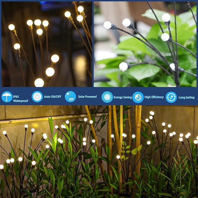 TONULAX Solar Garden Lights - New Upgraded Solar Swaying Light, Sway by Wind, Solar Outdoor Lights, Yard Patio Pathway Decoration, High Flexibility Iron Wire & Heavy Bulb Base, Warm White(2 Pack)-Ruum Studio Home