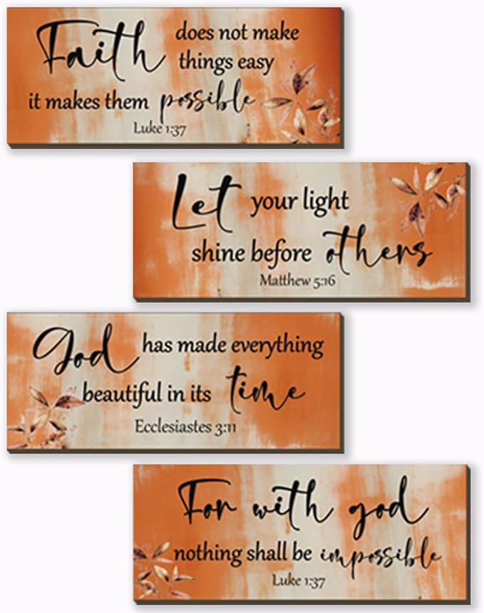 FENCORDAR 4 Pieces Orange Bathroom Decor Bible Verses Decor Wooden Orange Wall Decor Abstract Office Christian Wall Decor Religious Art for Women Office Home Bedroom Living Room Decor(10x4)-Ruum Studio Home