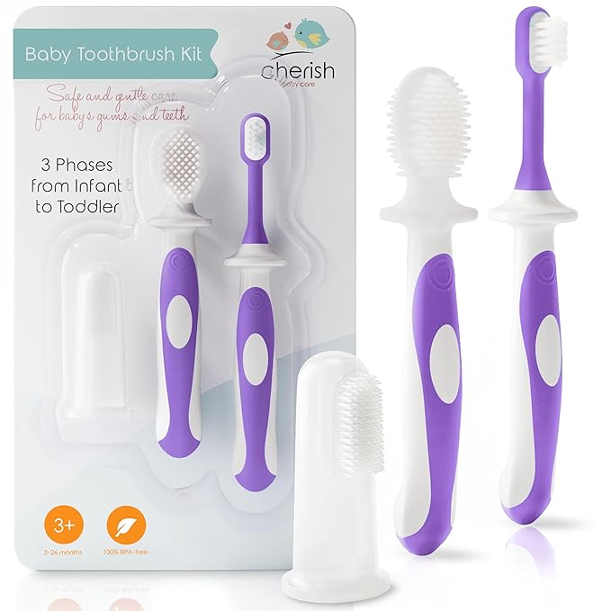 Cherish Baby Care Baby Toothbrush & Toddler Toothbrush Set (0-2 Years) - BPA-Free & Safety-Tested, 2023 Award Winner, Food-Grade Silicone (Purple)-Ruum Studio Home