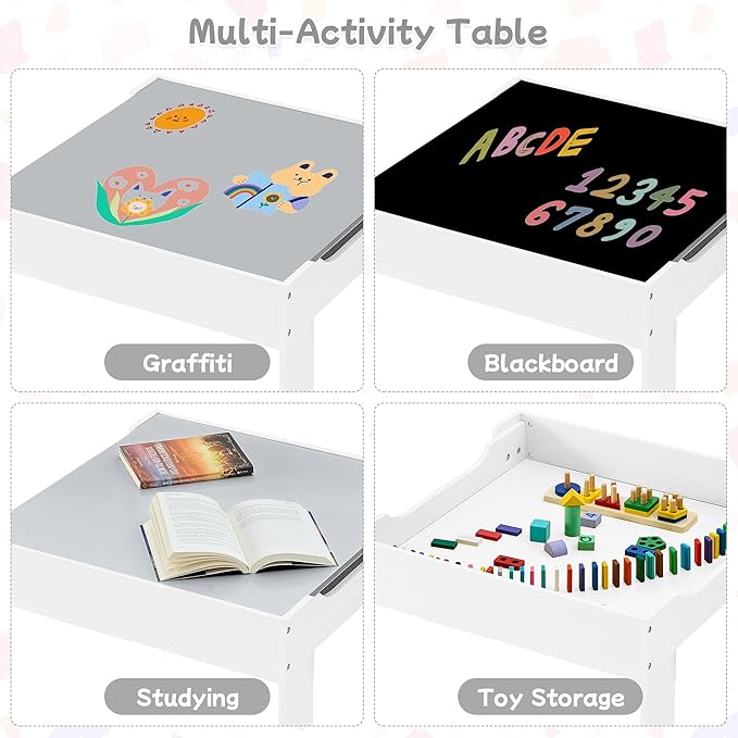 Kids Table and Chair Set, 3 in 1 Wooden Activity Table with Detachable Tabletop, Toddler Table and Chair Set with Storage Drawer, Kids Play Table for Children Art, Craft, Eating, Learning-Ruum Studio Home