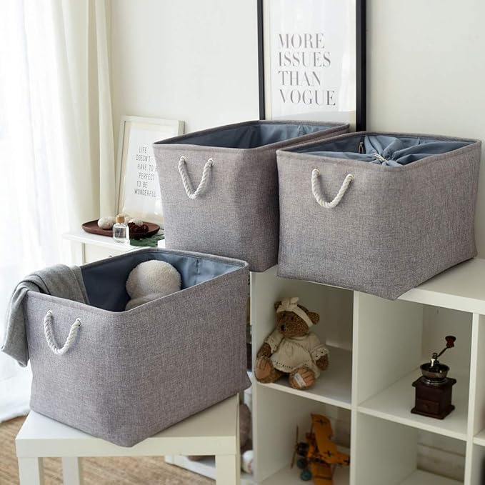 TheWarmHome Fabric Storage Bins Baskets for Organizing, Large Sturdy Storage Basket W/Handles, Decorative Foldable Storage Baskets for Shelves Closet Nursery Toy (X Large - 3 Pack 17.7L×13.8W×9.8H)-Ruum Studio Home