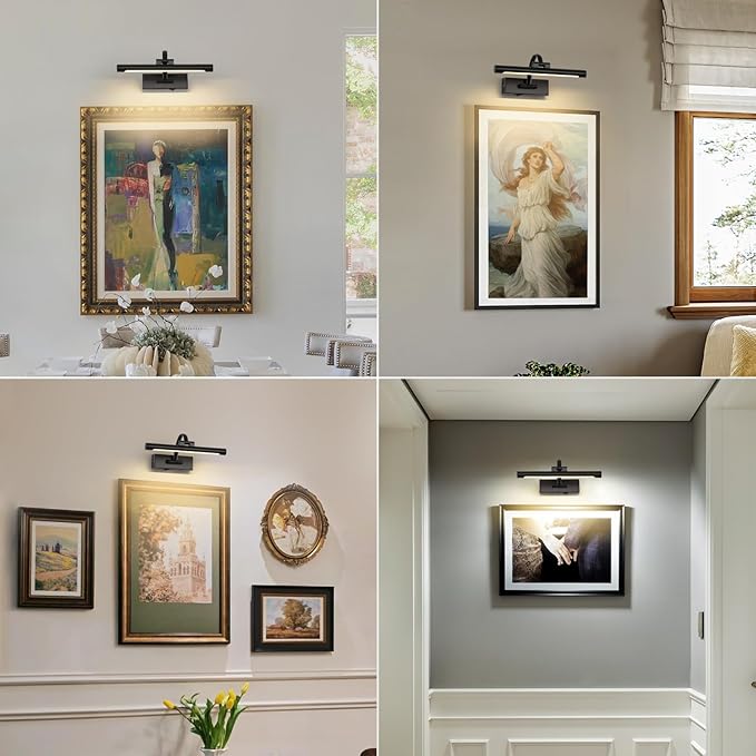 Battery Operated Picture Lights for Wall Black Art Light Wireless Gallery Lights with Timer and Remote 12 Inch 2W Warm White-Ruum Studio Home