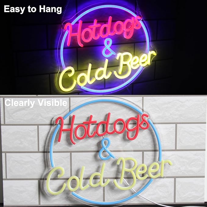 Hot Dogs and Cold Beer Neon Sign for Wall Decor Dimmable Bar Neon Light Sign Colorful LED Neon Signs Beer Neon Light Wall Art LED Sign for Bar Restaurant Shop Food Court Party Decor-Ruum Studio Home