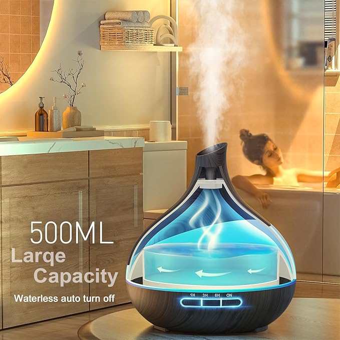 500ML Essential Oil Diffuser: Aroma Diffuser with Remote Control for Hotel Spa Yoga Room - Humidifiers for Bedroom with 14 Colors LED Night Light for Kids/Women Home Relaxation-Ruum Studio Home