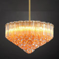 Modern Amber Glass Chandelier, 14" Round Crystal Dining Room Pendant Light Chandelier, Luxury Brass Hanging Fixture for Bedroom, Gold Kitchen Island Light, Dimmable Small Ceiling Lighting Chandeliers-Ruum Studio Home