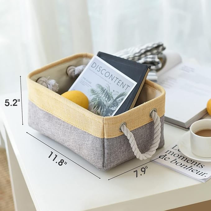 TcaFmac Organization and Storage Bins for Shelves - Small 6 Pack 12x8x5.2 inch Collapsible Storage Basket for Organizing, Fabric Storage Cubes for Gifts Empty for Toy Books (Gold & Grey)-Ruum Studio Home