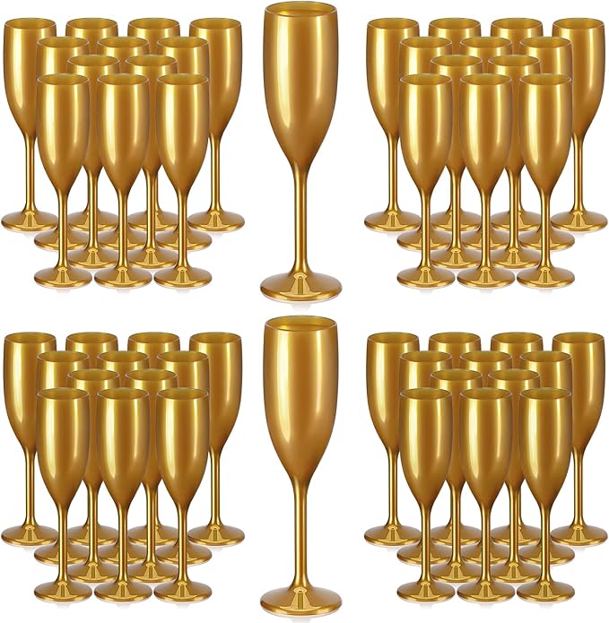 XUWAIDSGN Acrylic Champagne Flutes Toasting Glasses Unbreakable Mimosa Bar Reusable Wine Glasses Vintage Champagne Flutes Stemmed Drinking Cups 5.4 OZ for Christmas Birthday (100, Gold)-Ruum Studio Home